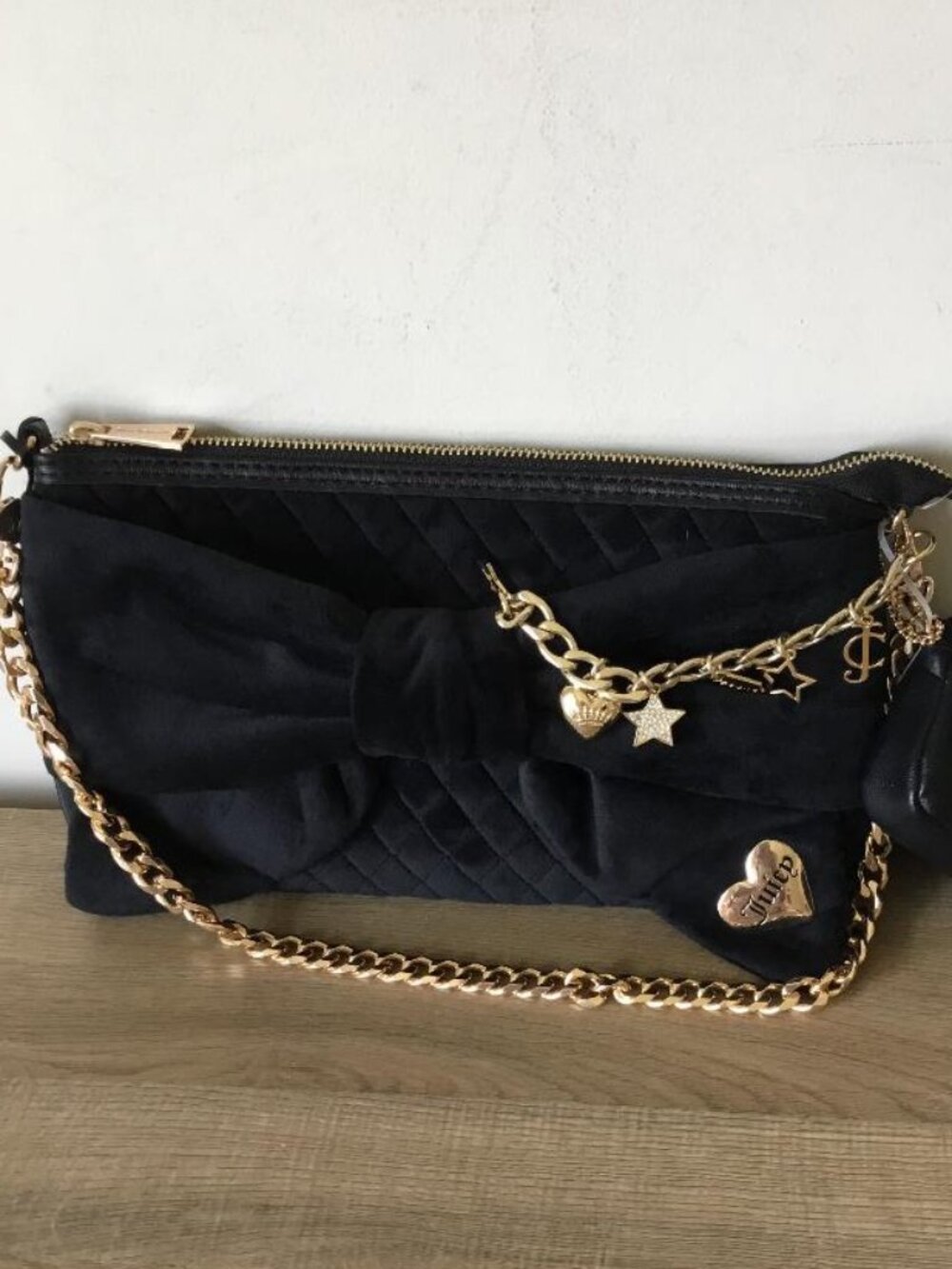 Juicy Couture Black Liquorice Tied w/ a Bow Shoulder Bag and Charms w/Pouch NWT